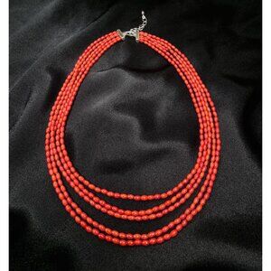 Multi-Strand Coral Bead Necklace With Sterling Silver Clasp